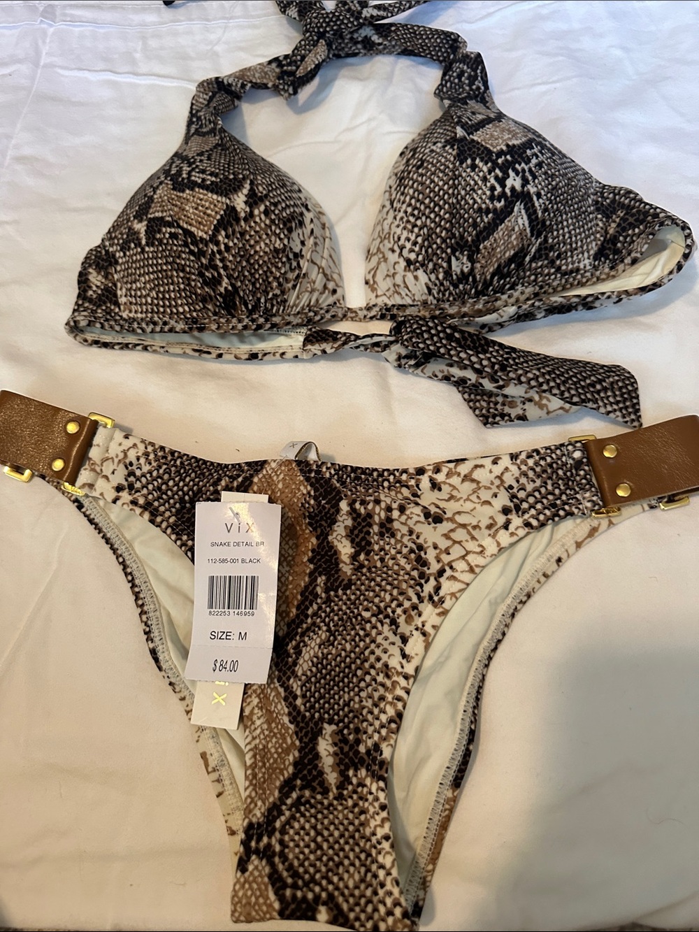 Vix Snake-Print Halter Bikini in Black and Tan